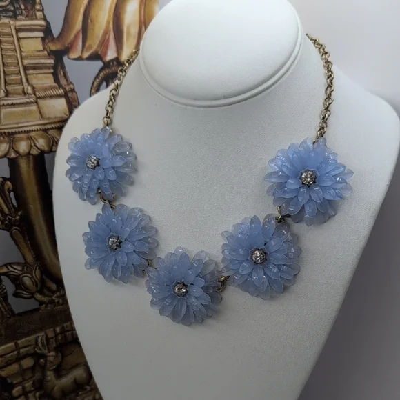 J. Crew | Jewelry | J Crew Blue 3d Floral Statement Necklace  display picture 1